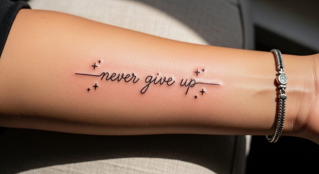 22 Bold Never Give Up Tattoo Designs That Are Striking Motivational and Perfect for Any Body Placement