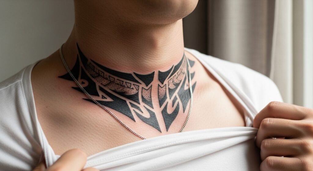 21 Bold Tribal Collar Bone Tattoo Men Designs with Deep Meaning