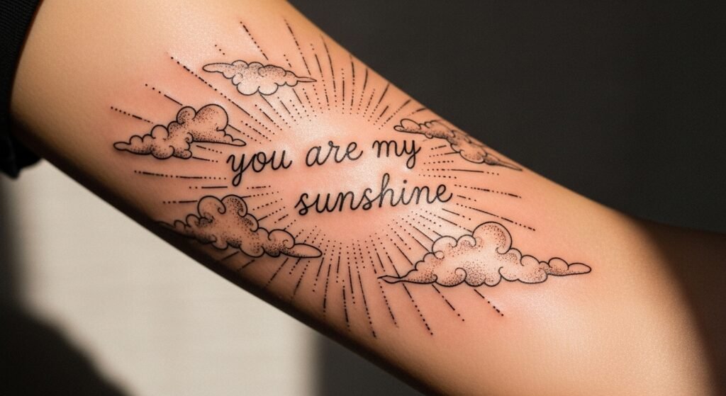 24 Stunning You Are My Sunshine Tattoo with Clouds and Rays for a Dreamy Look